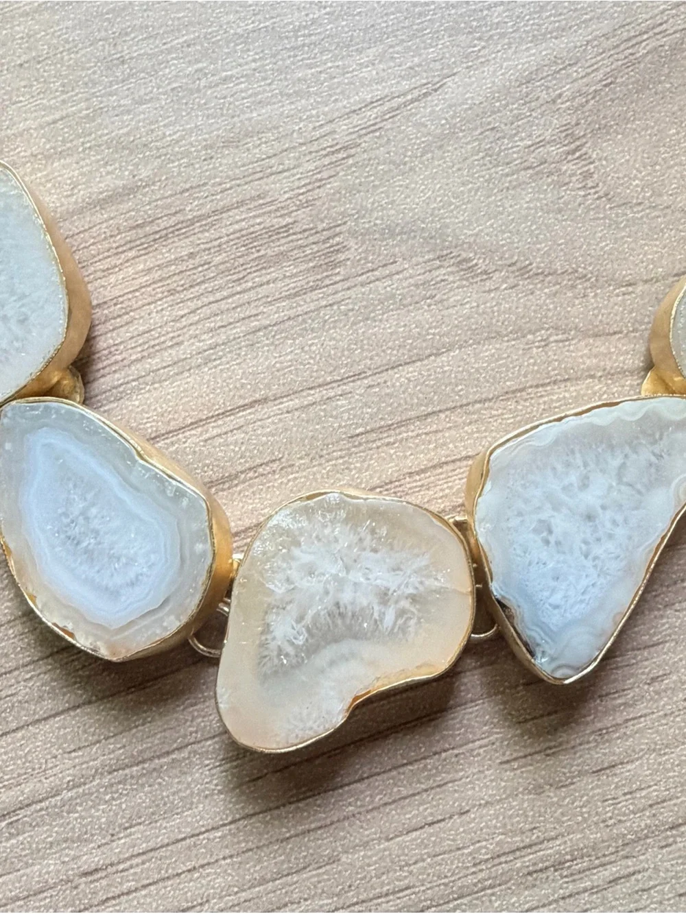 New Natural White Agate & Gold Statement Necklace